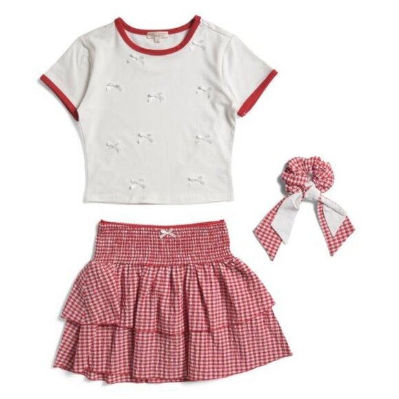 BETTER TOGETHER Bow Top With Gingham Skirt Set And Matching Hair Scrunchie - Picture 7 of 8